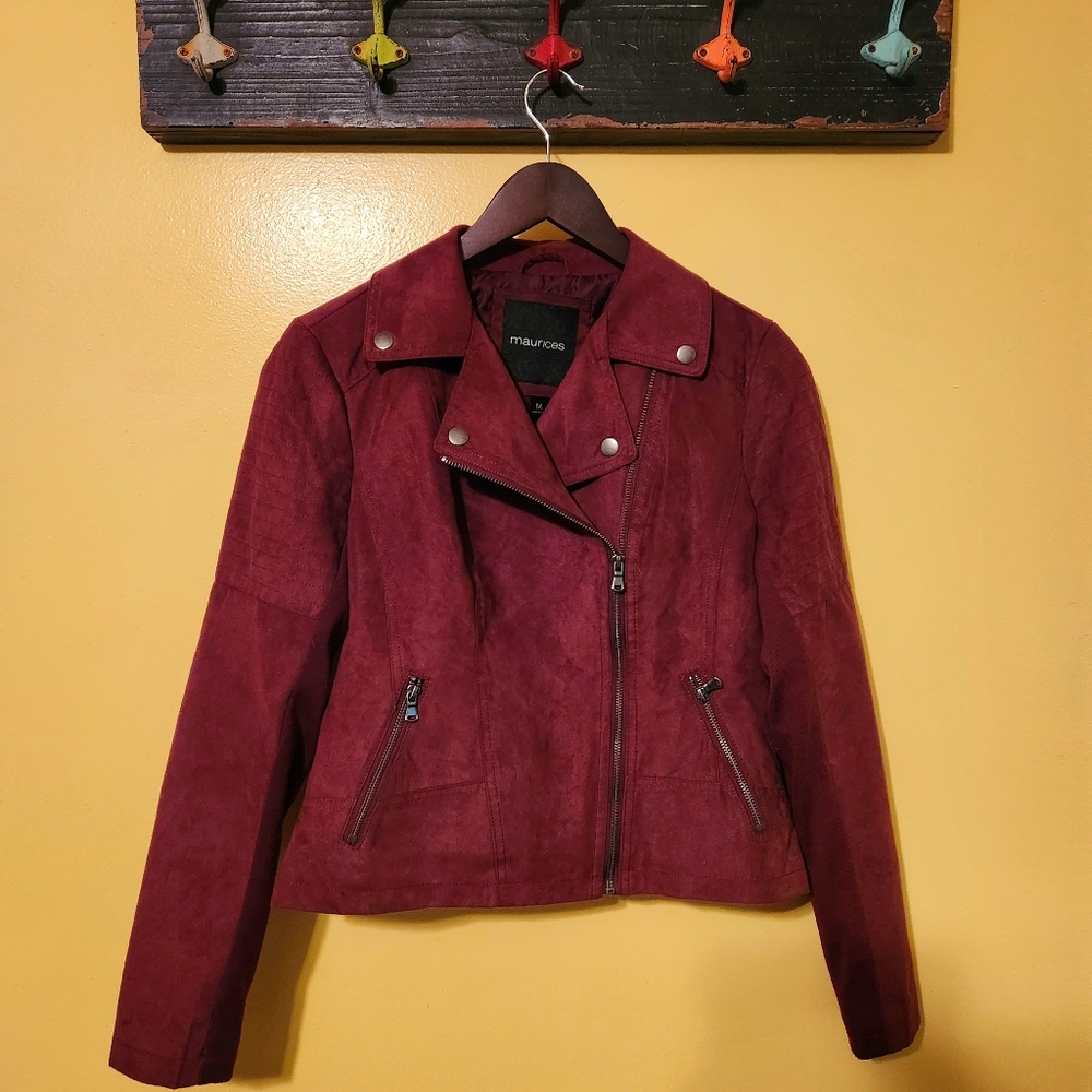 Maurices Burgundy Faux Suede Moto Jacket